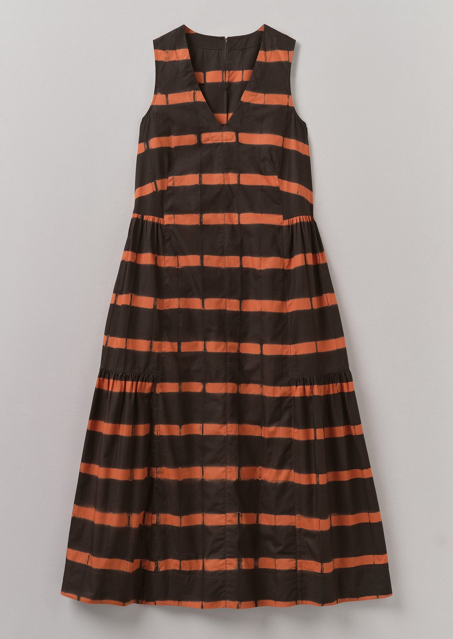 Stripe Clamp Dyed Cotton Dress | Brown