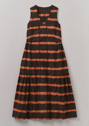 Stripe Clamp Dyed Cotton Dress | Brown