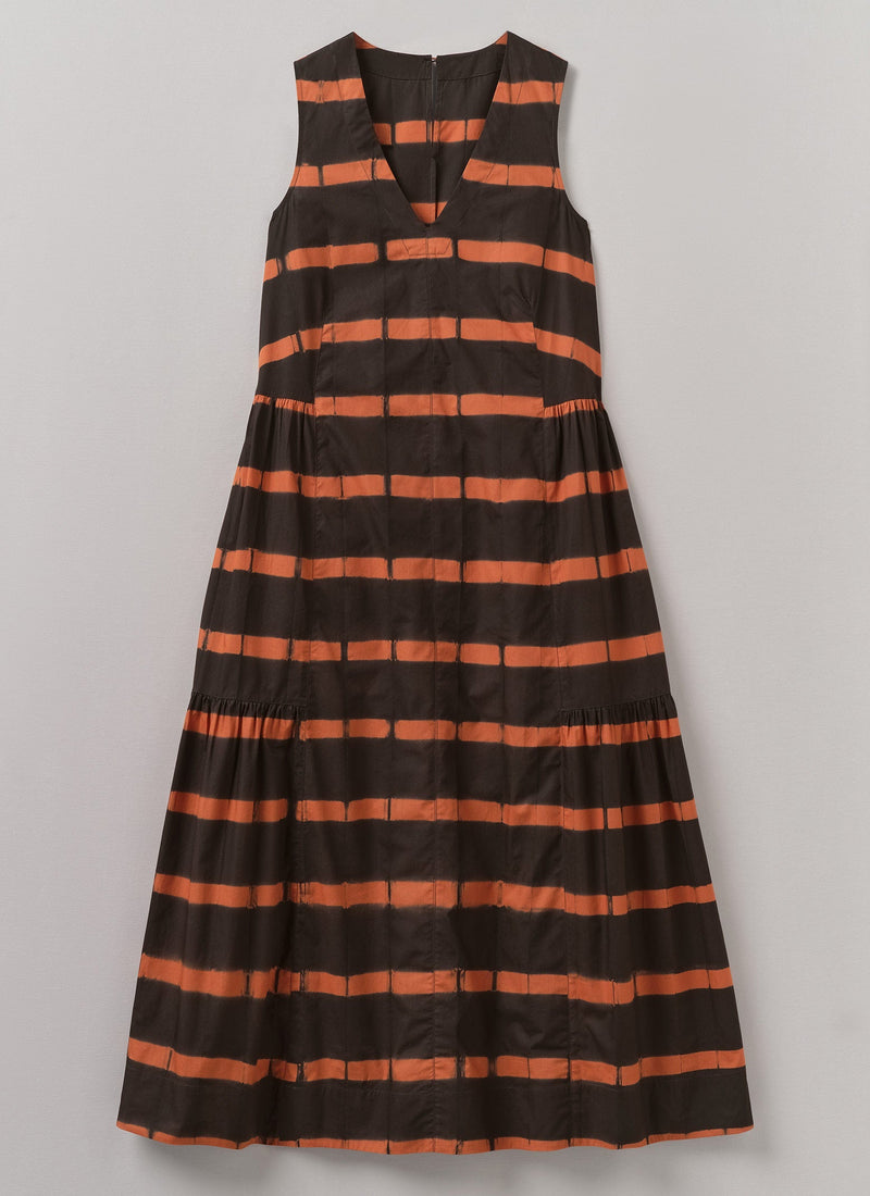Stripe Clamp Dyed Cotton Dress | Brown