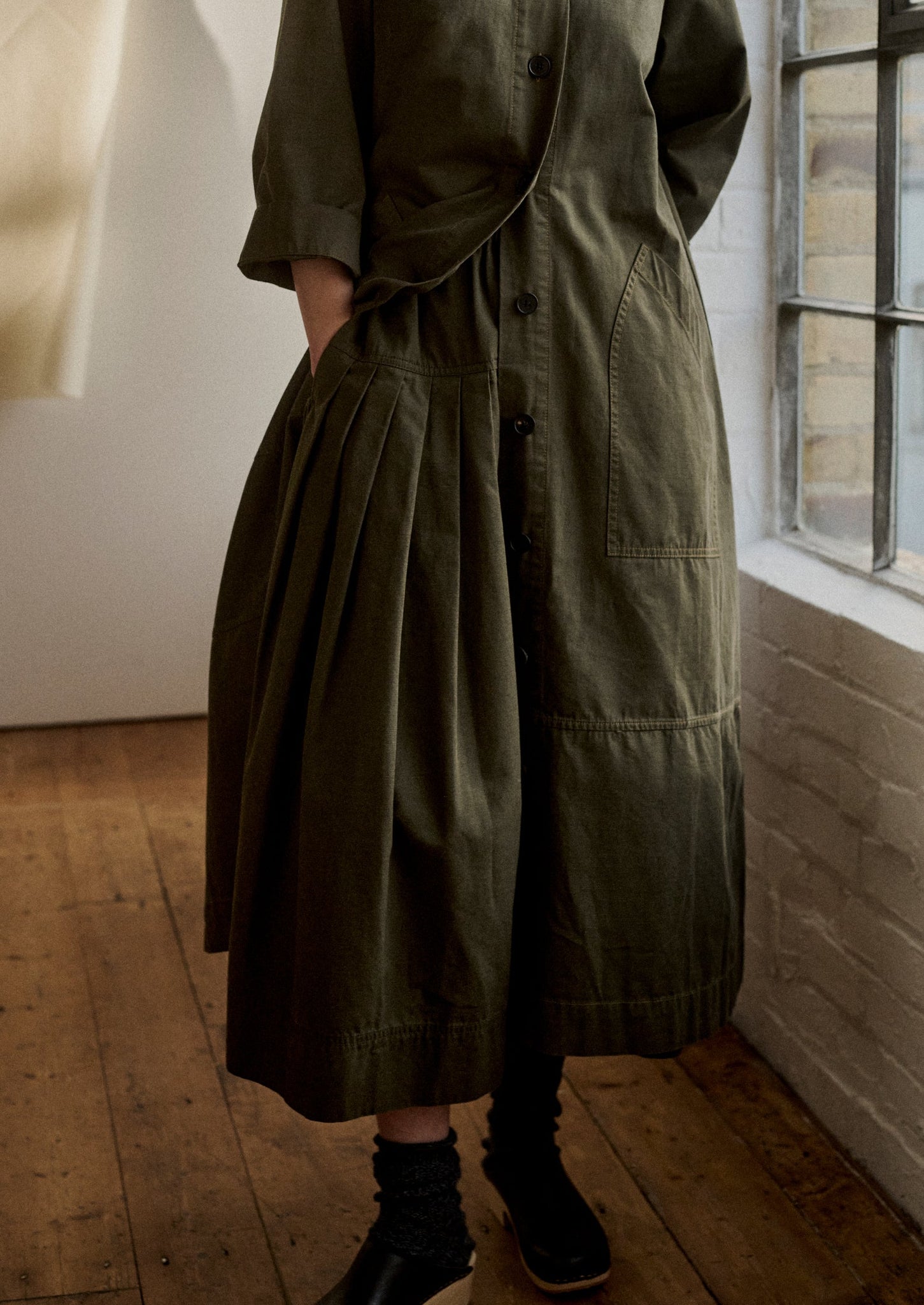 Buttoned Organic Cotton Dress | Duffle Green