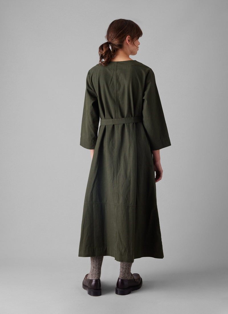 Buttoned Cotton Dress | Duffle Green