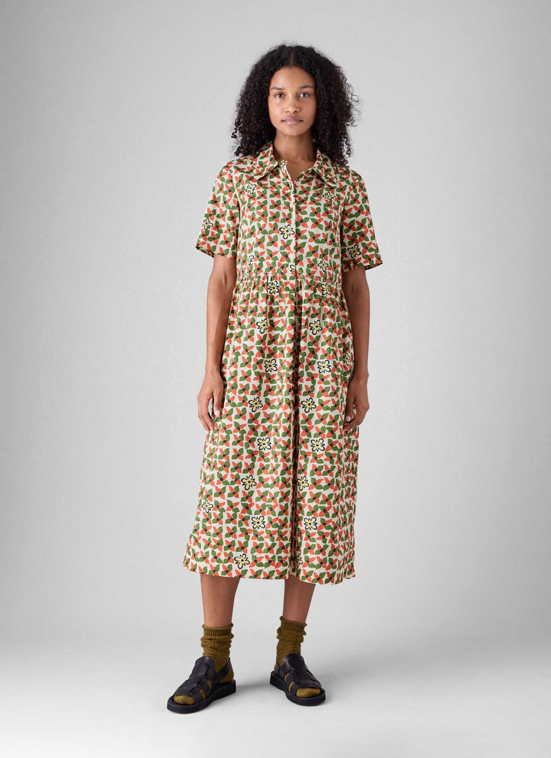 Selma Cotton Shirt Dress | Paprika/Warm Green