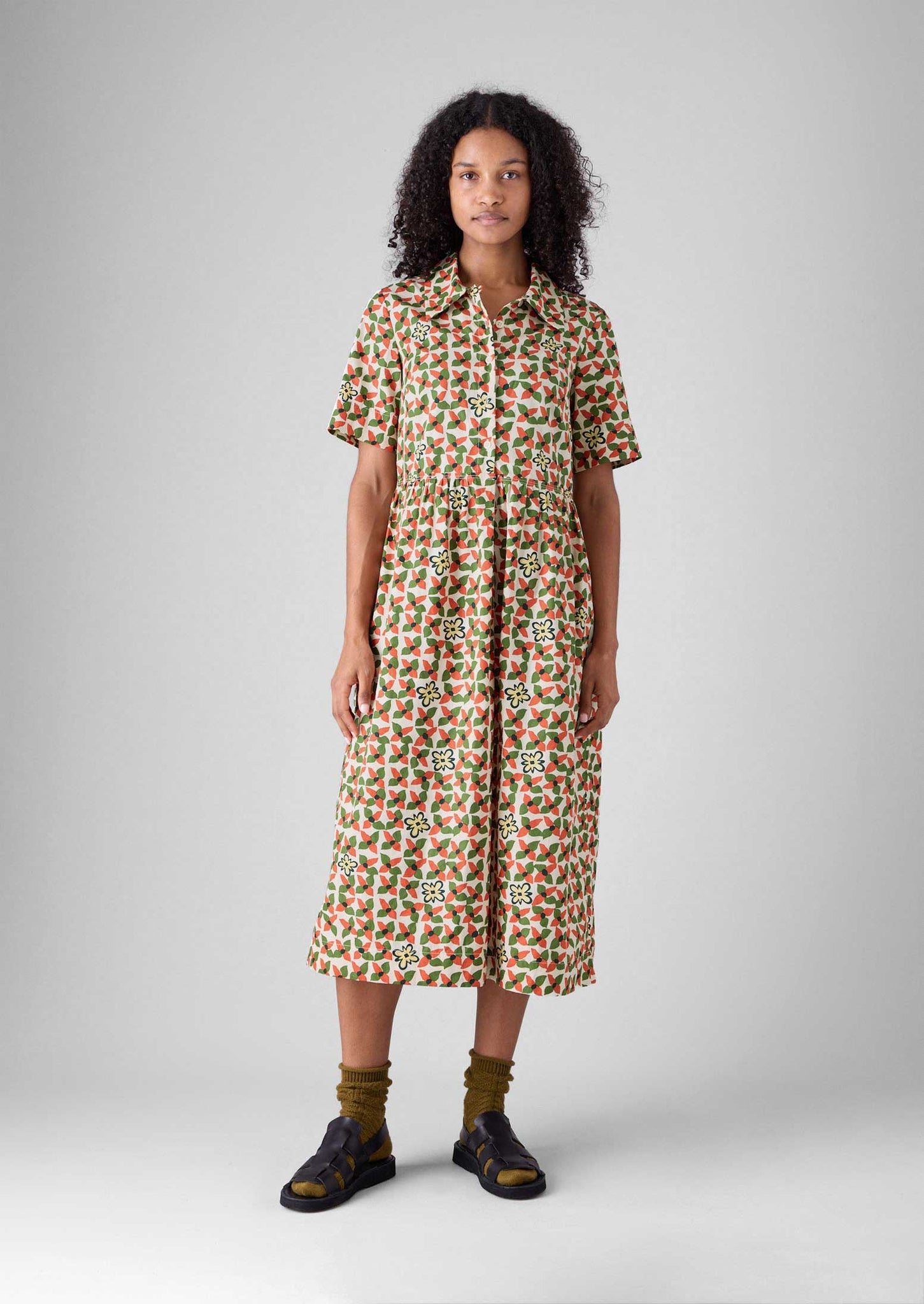 Selma Cotton Shirt Dress | Paprika/Warm Green