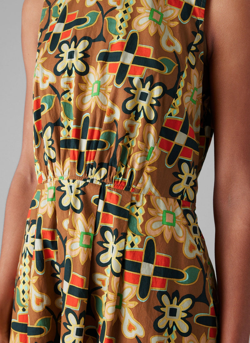 Folk Collage Print Cotton Poplin Dress | Multi