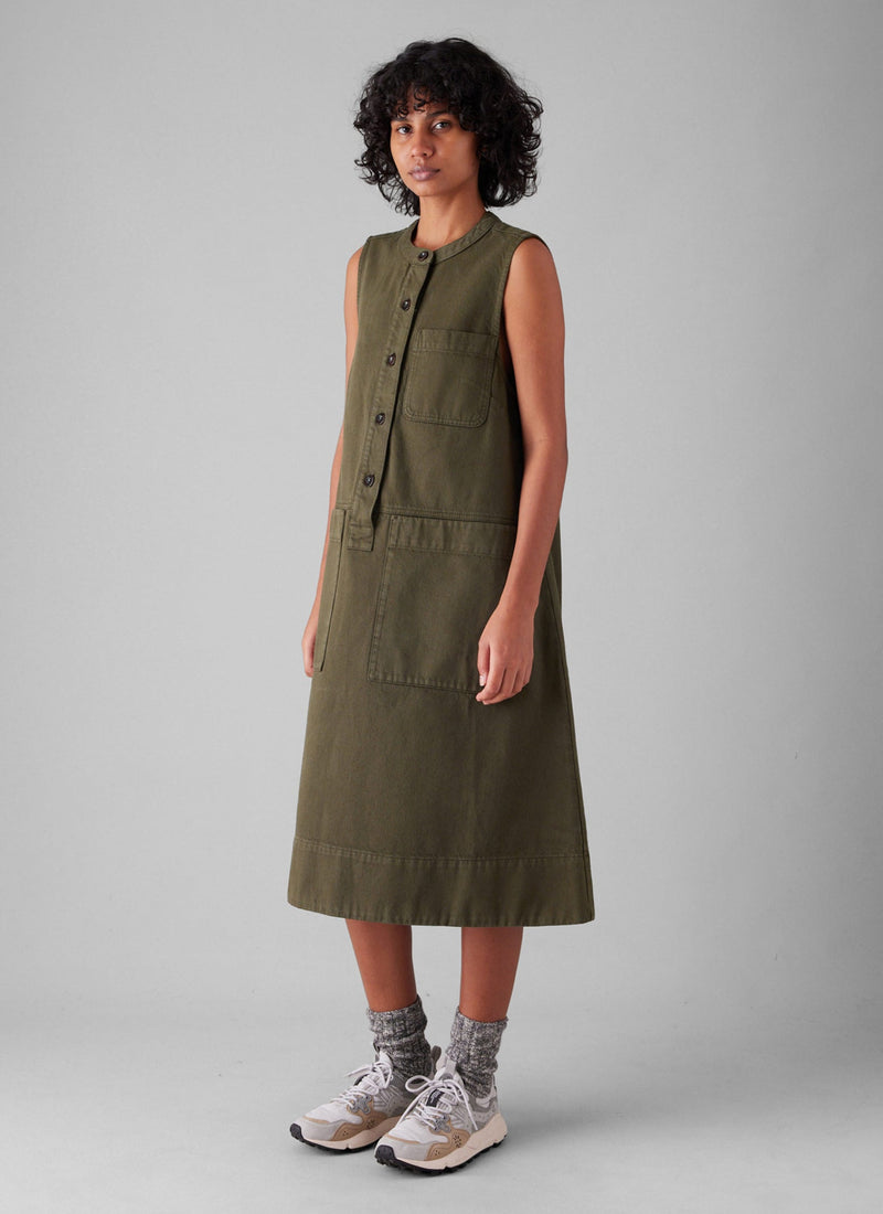 Garment Dyed Sleeveless Tunic Dress | Sap Green