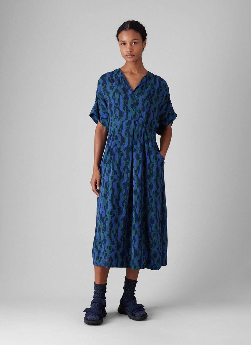 Bryn Ribbon Print Dress | Multi Blue/Copper Green