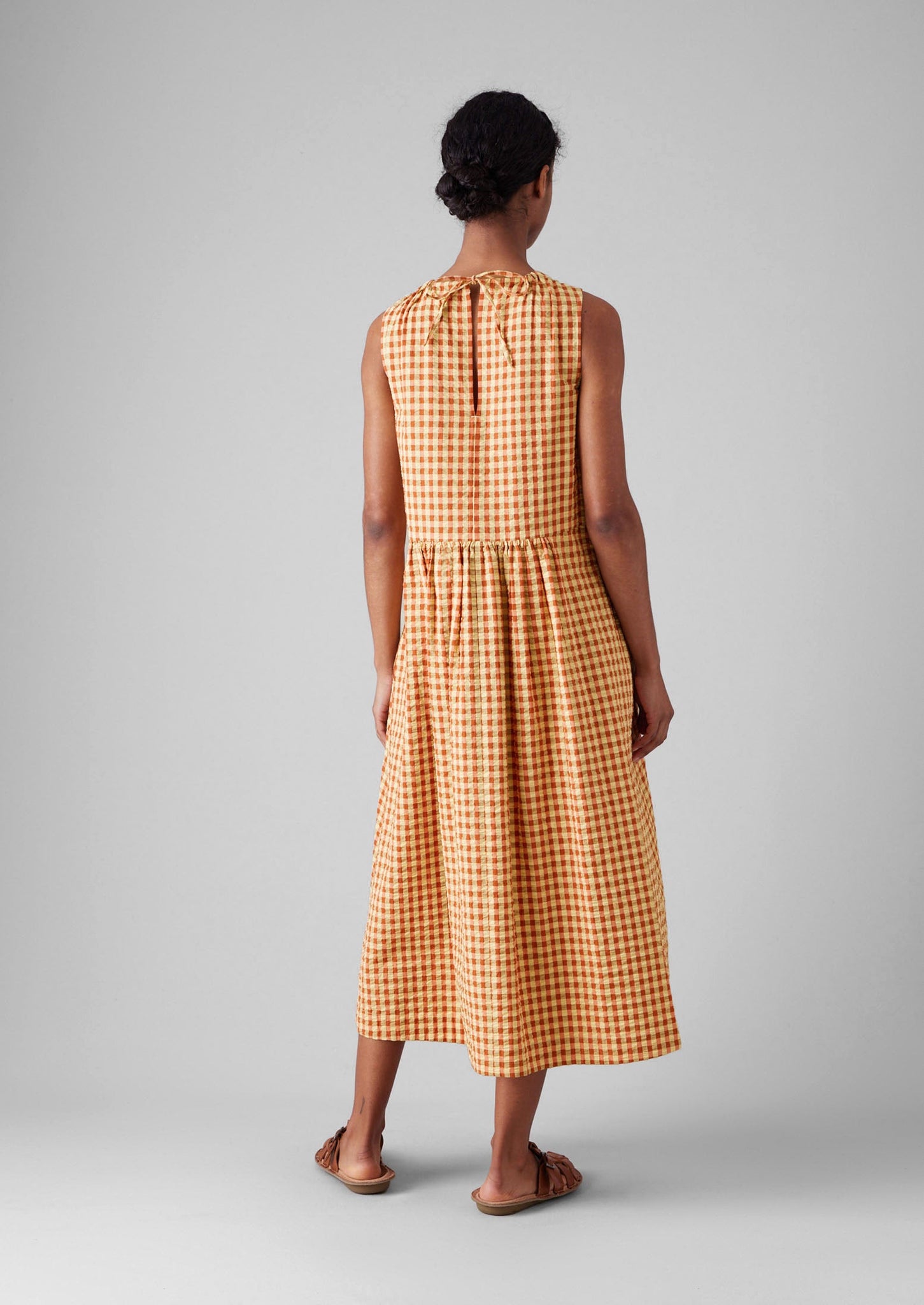 Seersucker Gingham Cotton Dress | Narcissus Yellow /Poppy orange