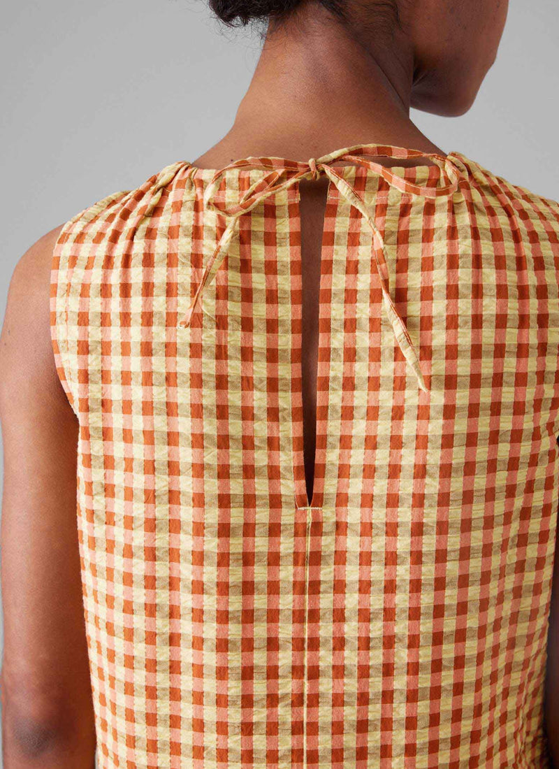Seersucker Gingham Cotton Dress | Narcissus Yellow /Poppy orange