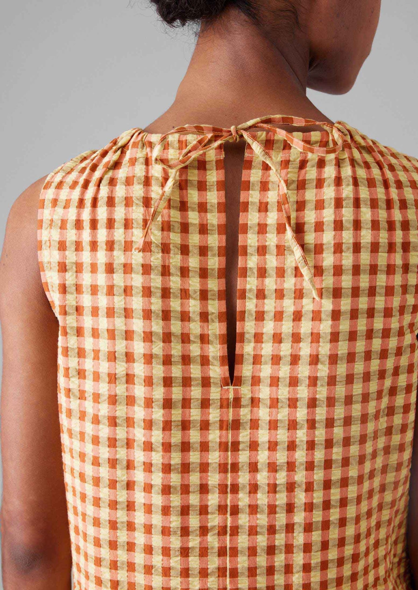 Seersucker Gingham Cotton Dress | Narcissus Yellow /Poppy orange