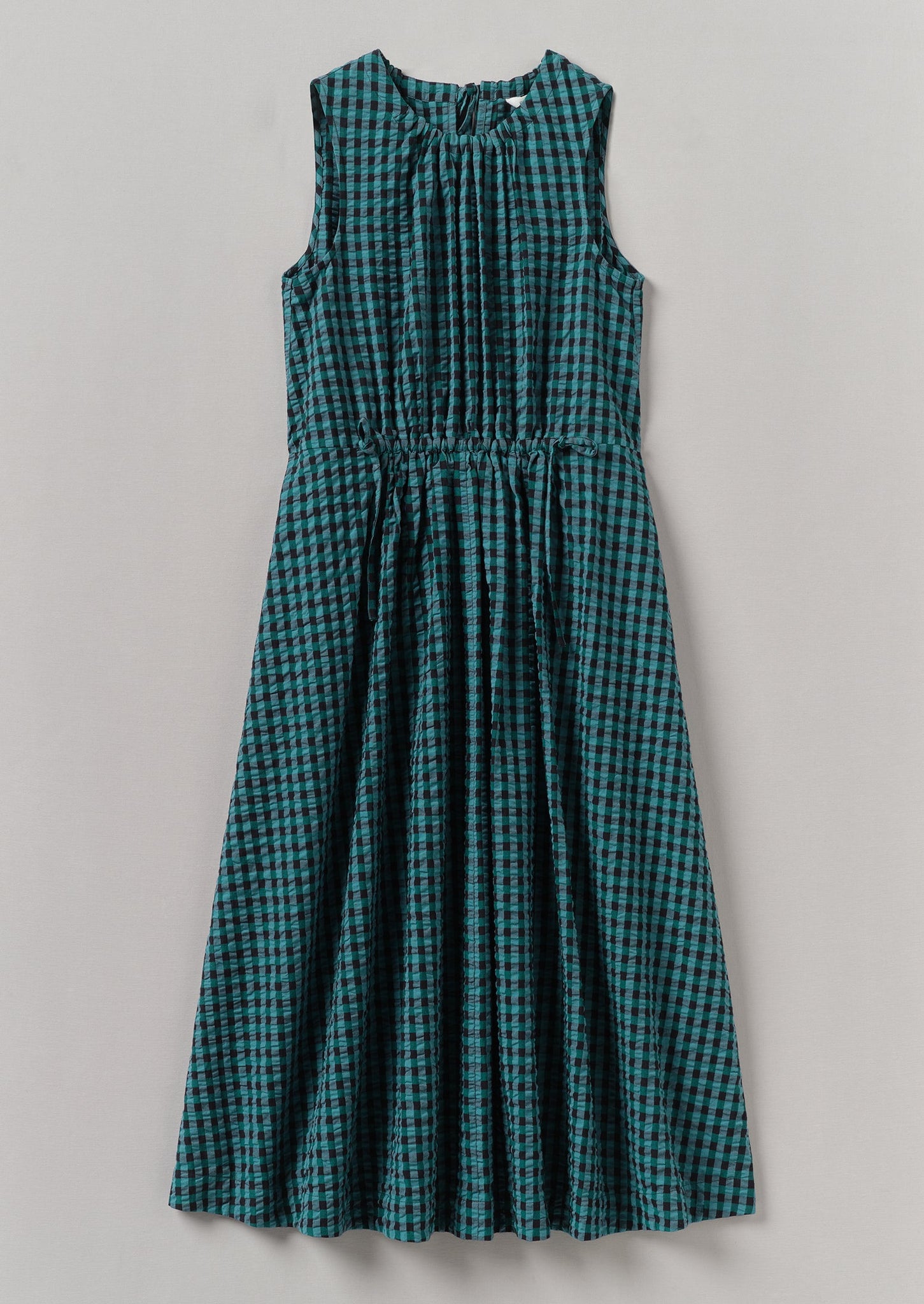 Seersucker Gingham Cotton Dress | Teal Multi