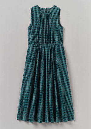 Seersucker Gingham Cotton Dress | Teal Multi