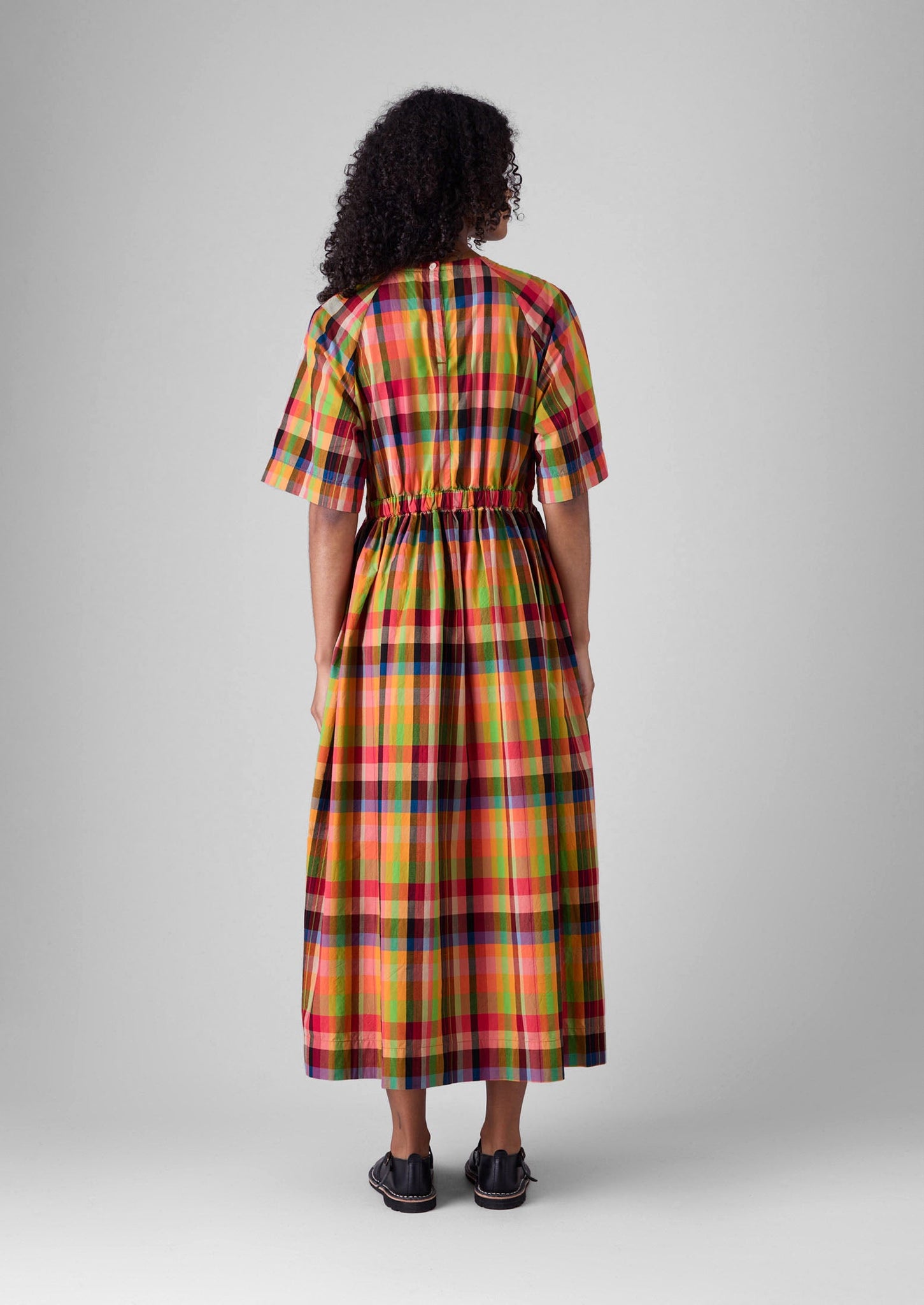 Cotton Raglan Form Check Dress | Bright/Multi