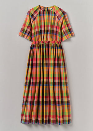 Cotton Raglan Form Check Dress | Bright/Multi