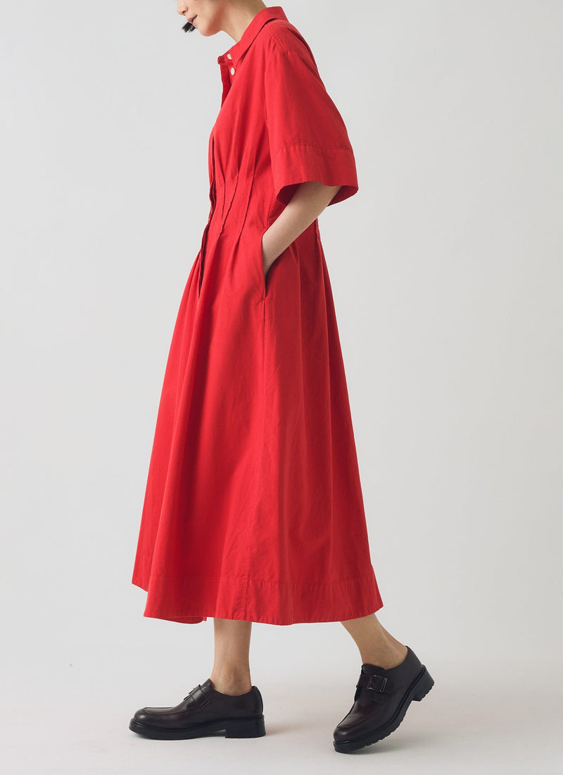 Pleated Cotton Linen Dress | Cardinal Red