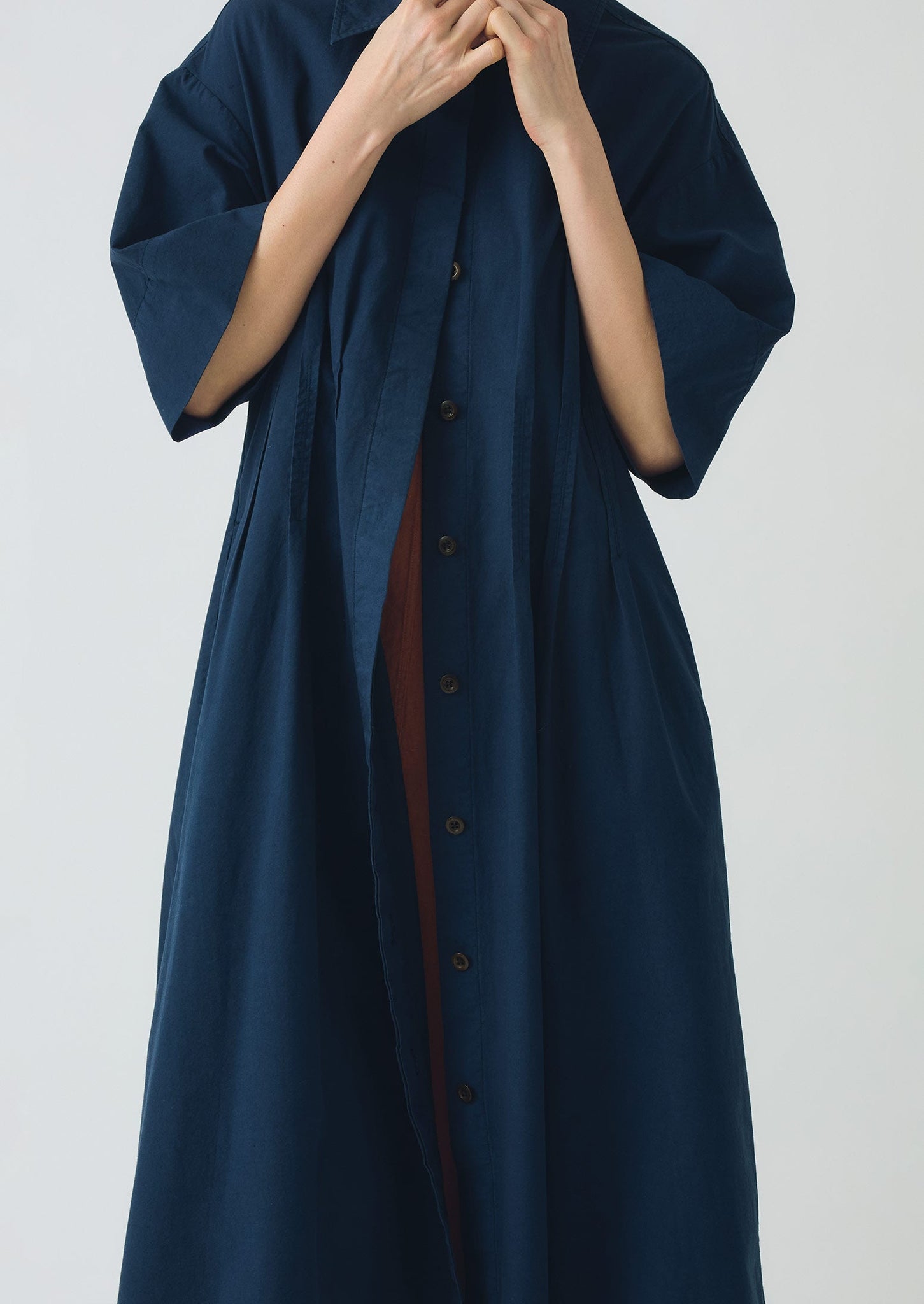 Pleated Cotton Linen Dress | Mid Blue