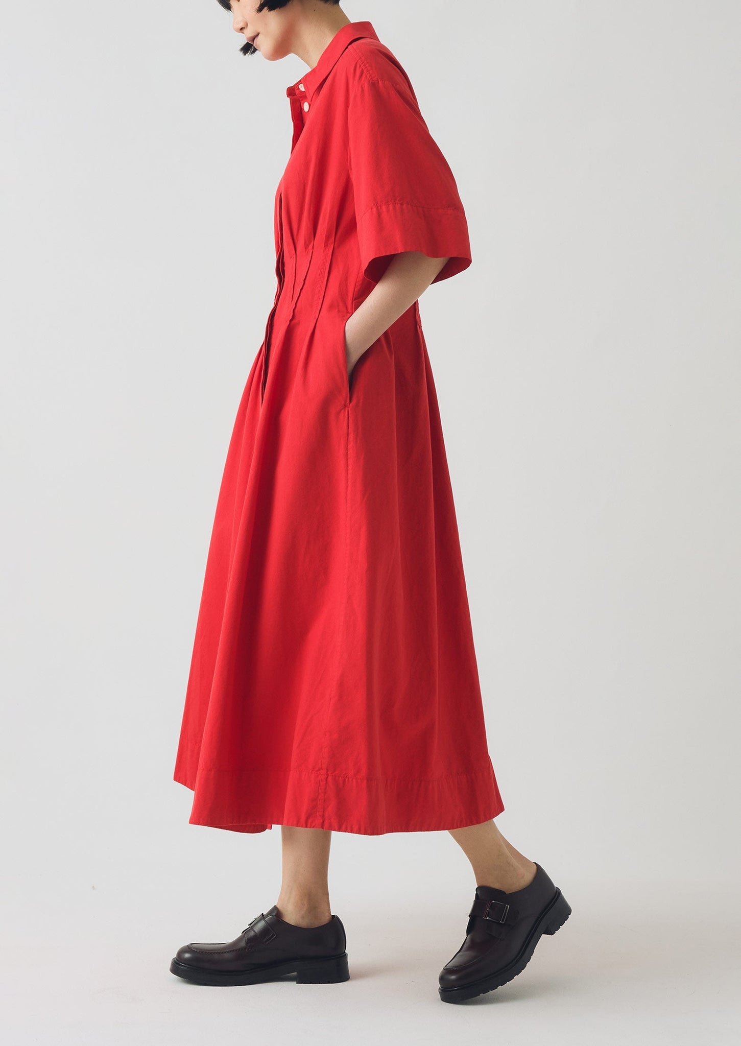Pleated Cotton Linen Dress | Cardinal Red