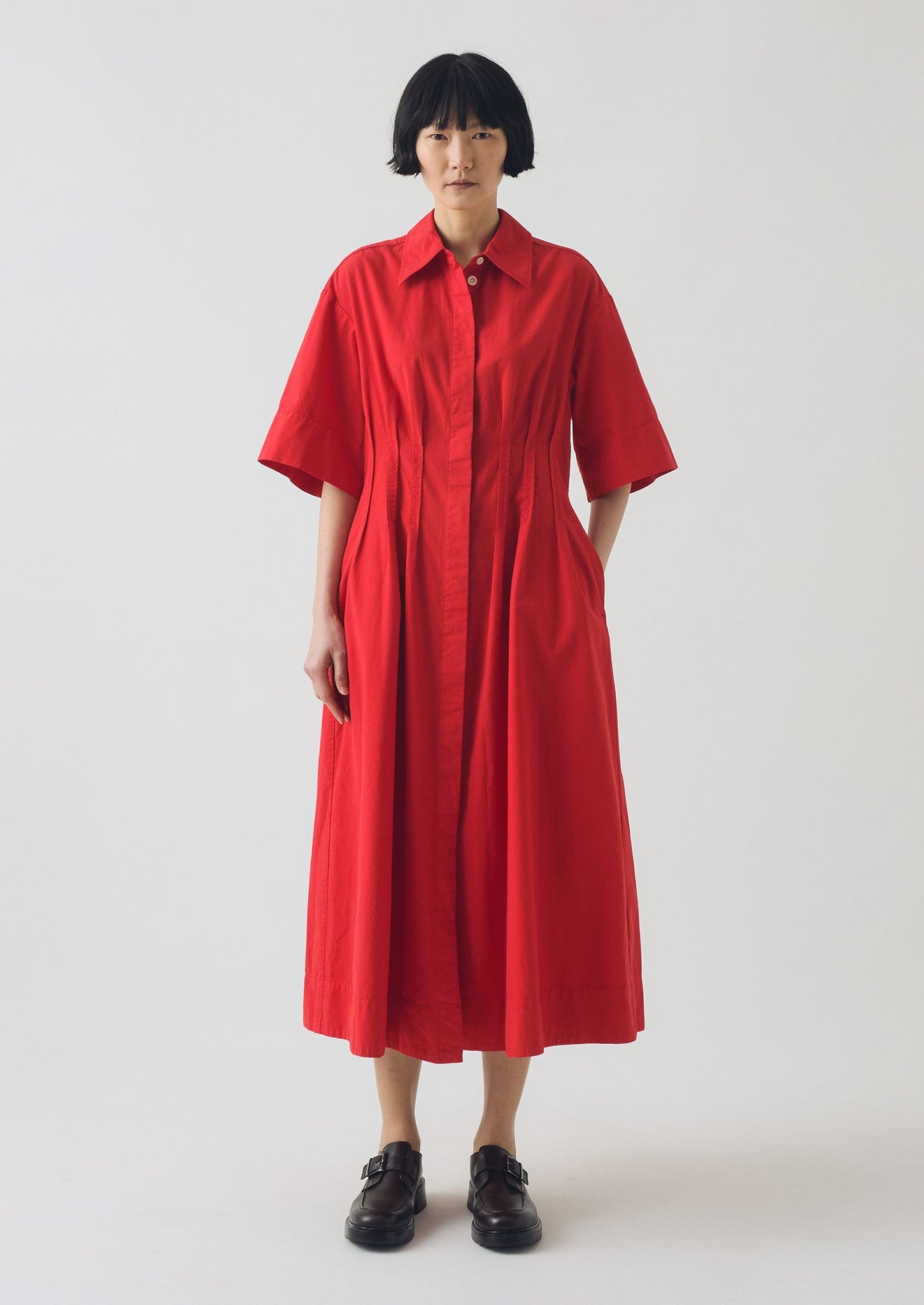 Pleated Cotton Linen Dress | Cardinal Red