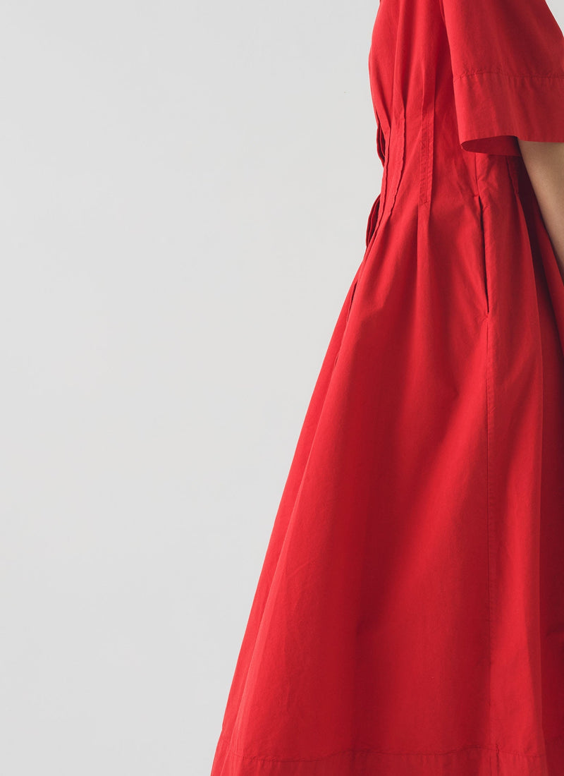 Pleated Cotton Linen Dress | Cardinal Red