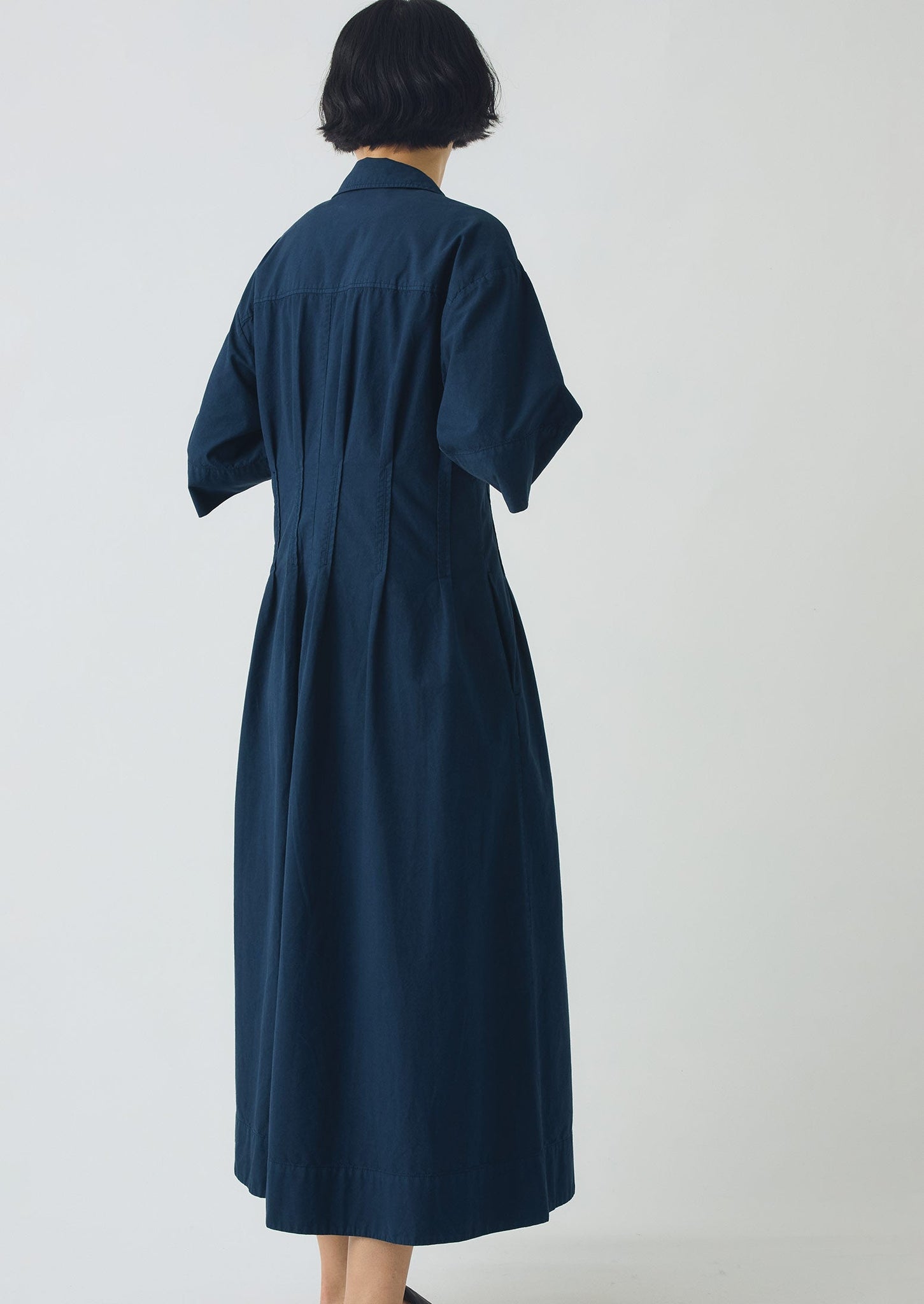 Pleated Cotton Linen Dress | Mid Blue