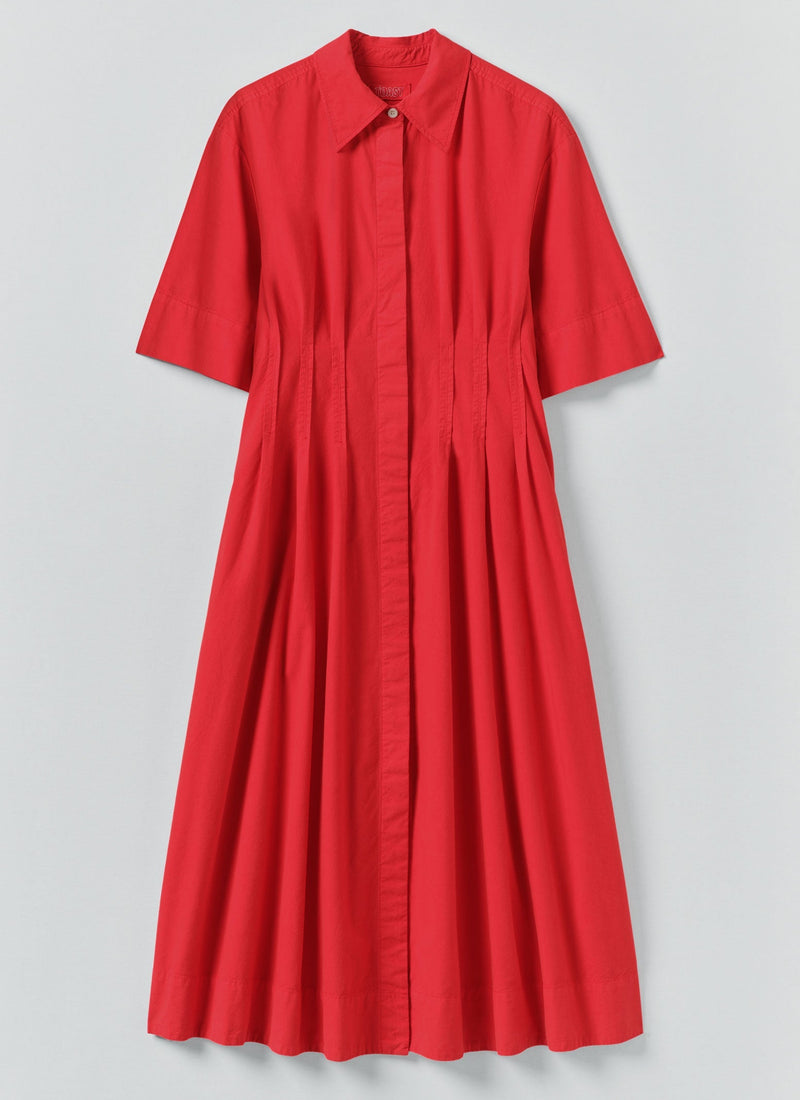 Pleated Cotton Linen Dress | Cardinal Red