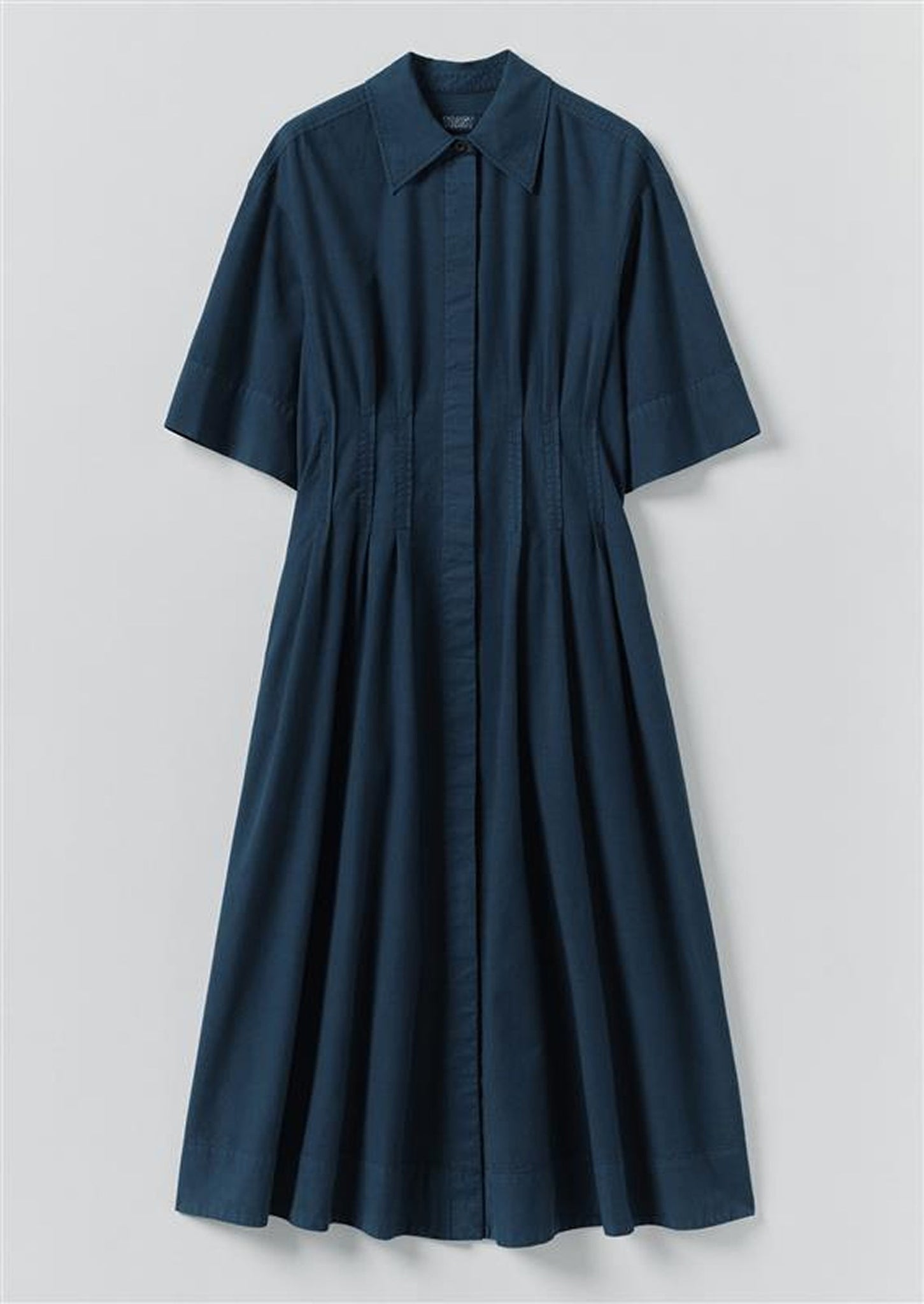 Pleated Cotton Linen Dress | Mid Blue