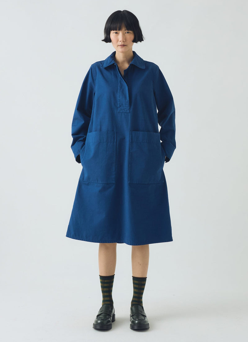 Cotton Workwear Tunic Dress | Cobalt Blue