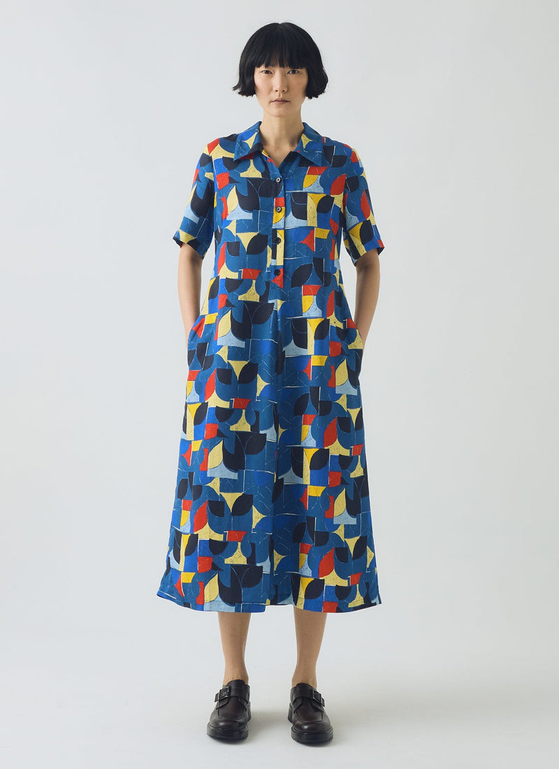 Paintbox Print Fluid Shirt Dress | Delft