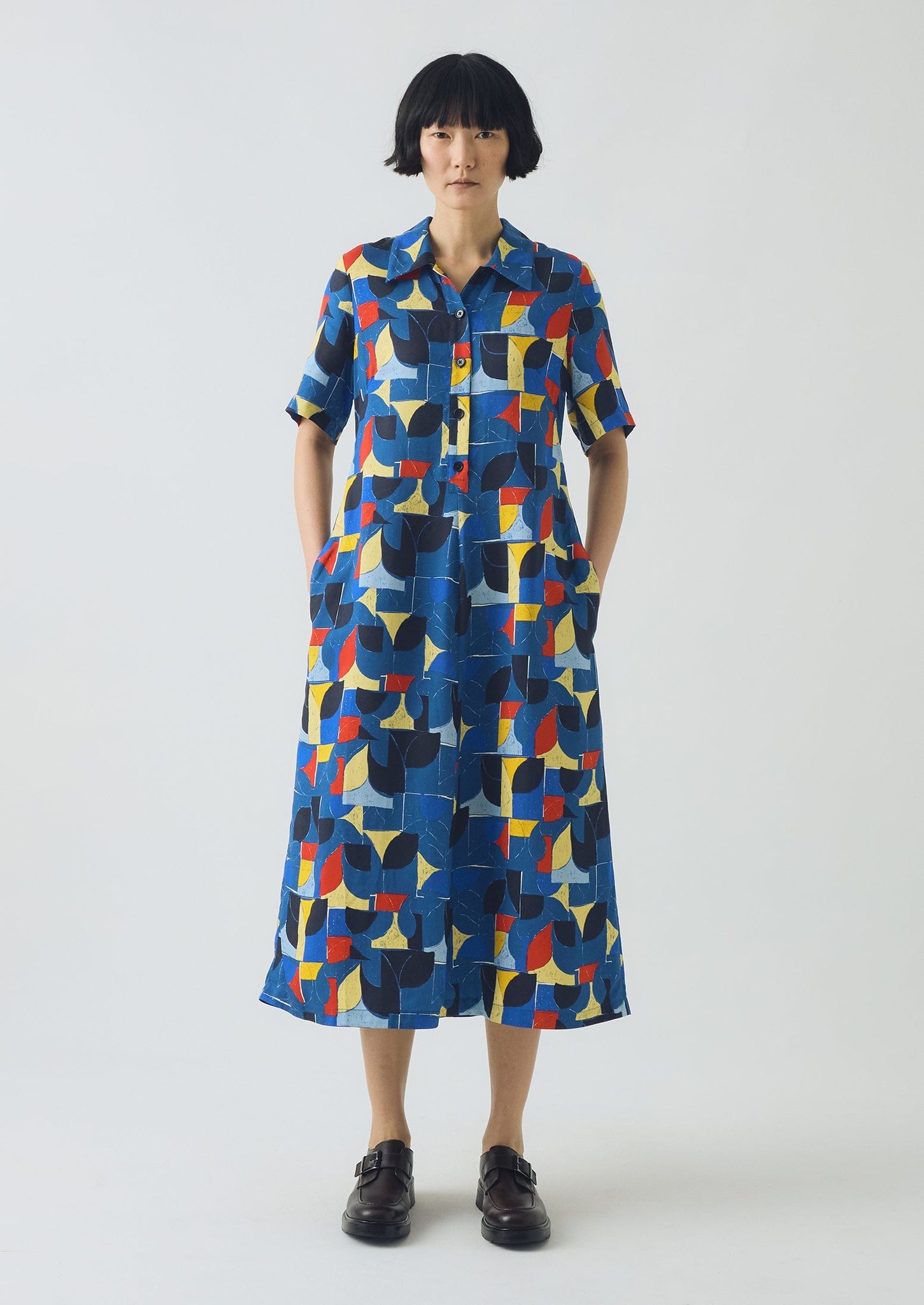 Paintbox Print Fluid Shirt Dress | Delft