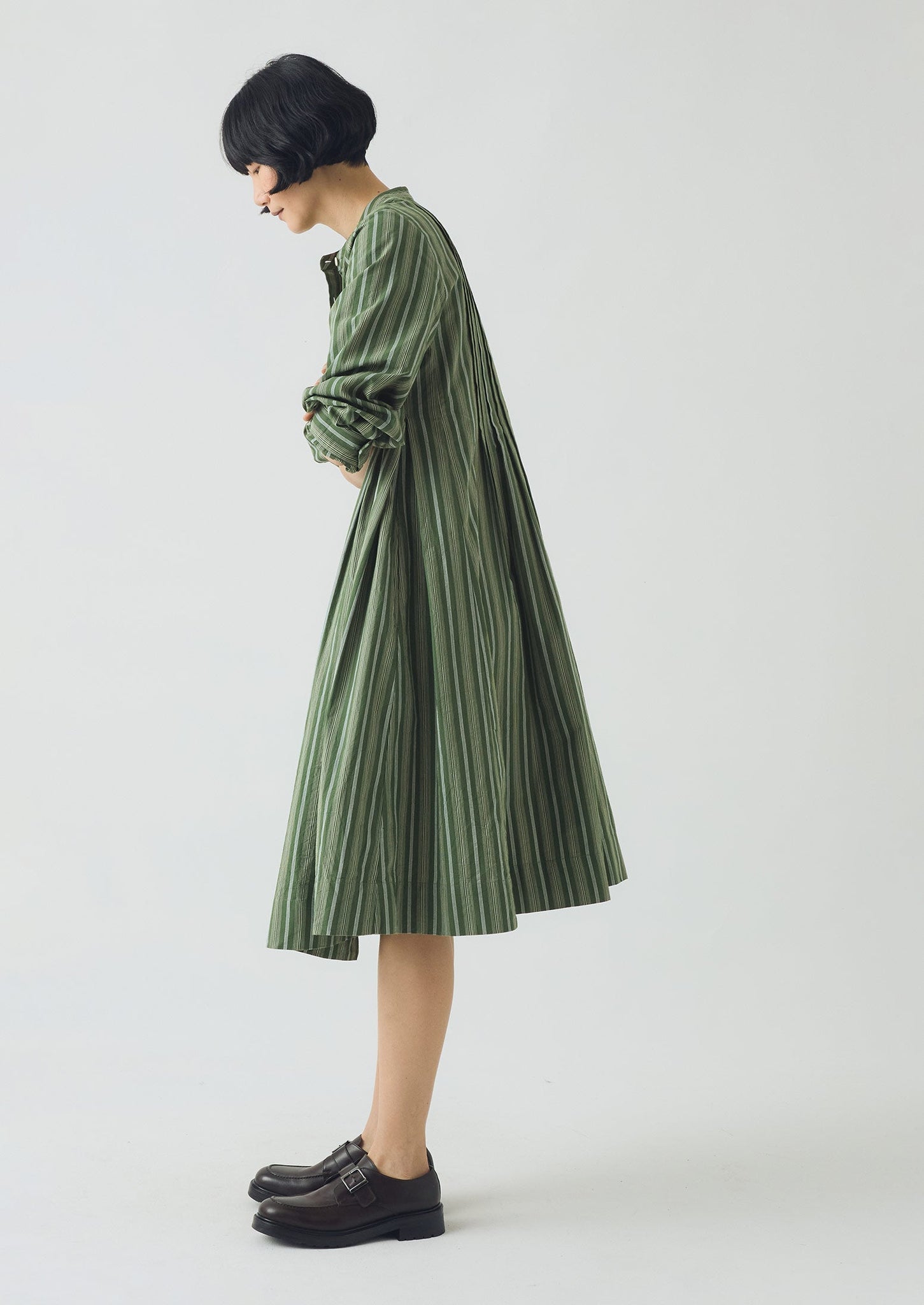 Sleepy Stripe Pintuck Dress | Forest Green