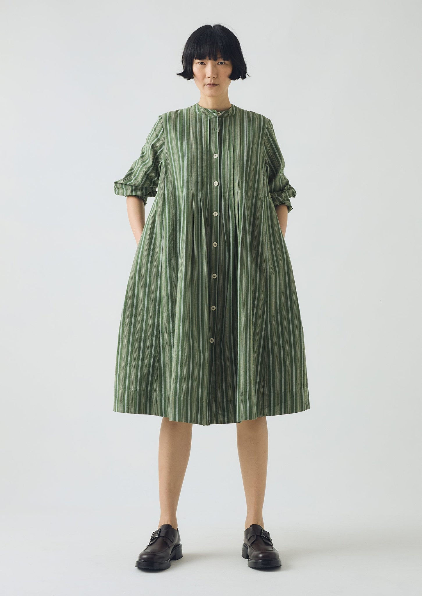 Sleepy Stripe Pintuck Dress | Forest Green