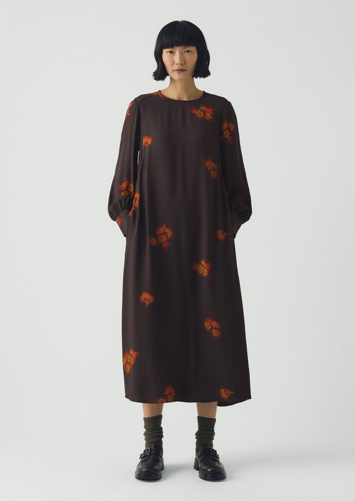 Vespertine Floral Print Column Dress | Slate