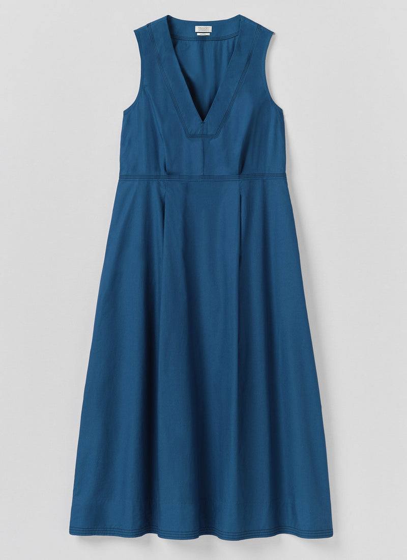 Pleated Waist Cotton Dress | Iris Blue
