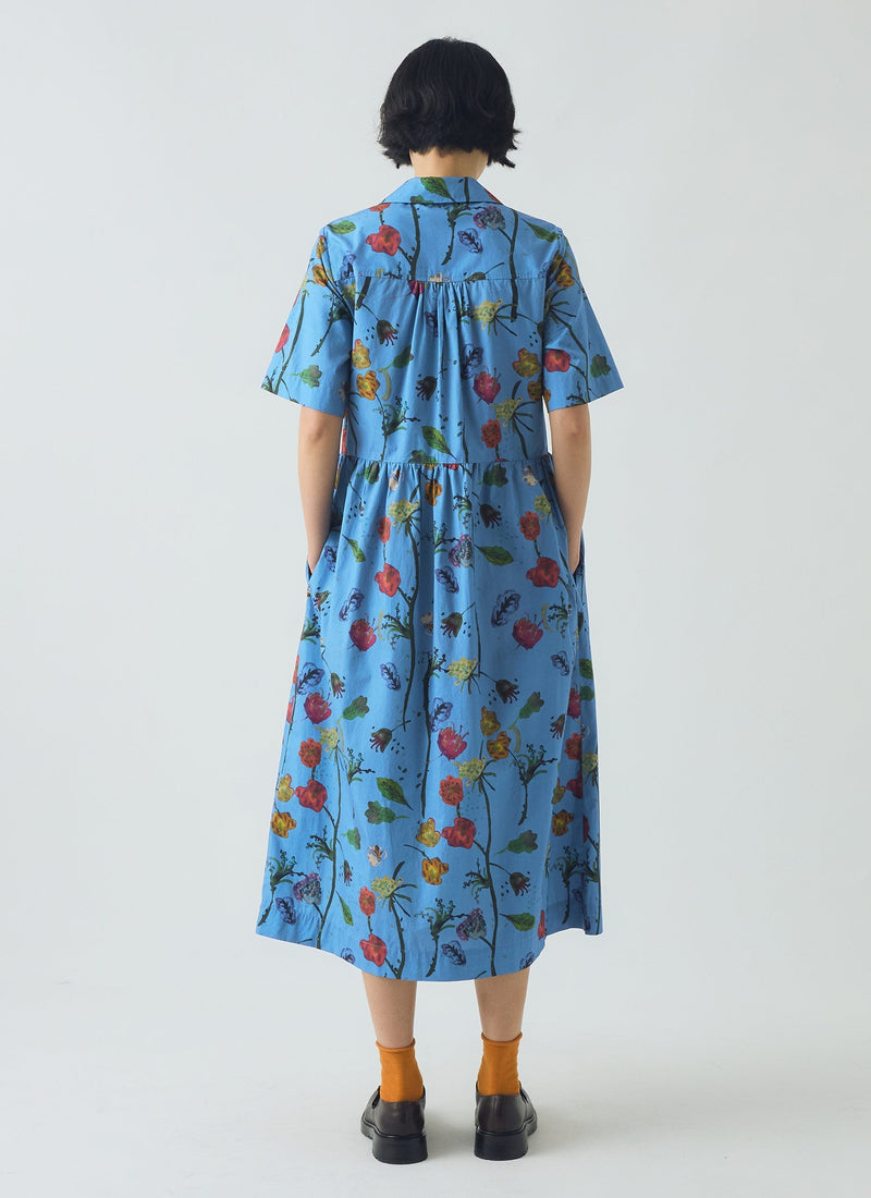 Archivist Floral Print Cotton Shirt Dress | Warm Blue