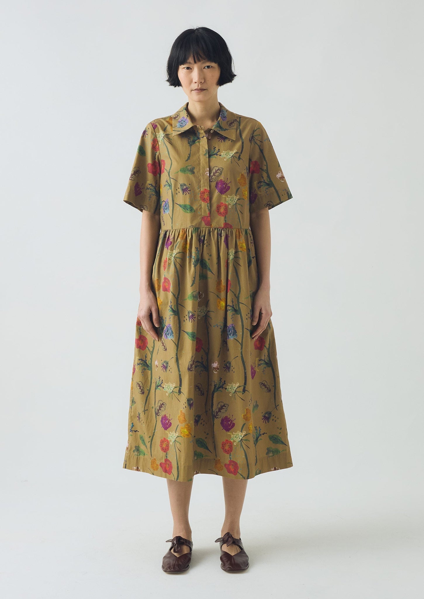 Archivist Floral Print Cotton Shirt Dress | Cumin