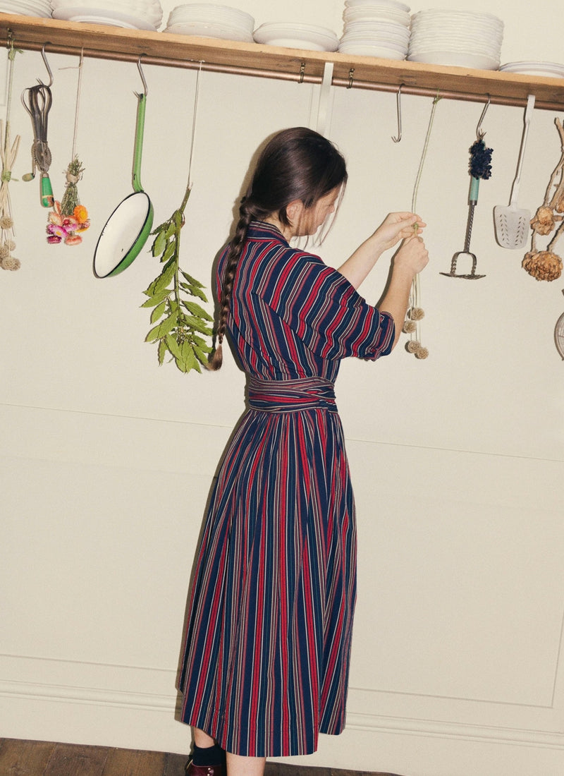 Pantry Stripe Cotton Wrap Dress | Provence Blue