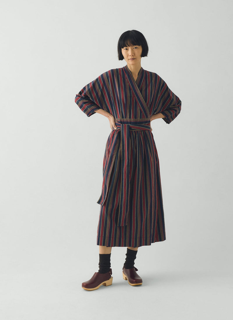 Pantry Stripe Cotton Wrap Dress | Provence Blue