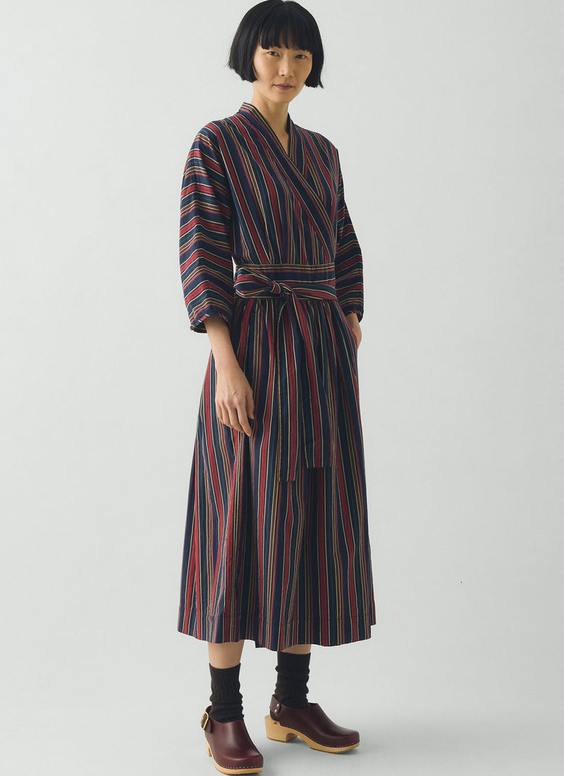 Pantry Stripe Cotton Wrap Dress | Provence Blue
