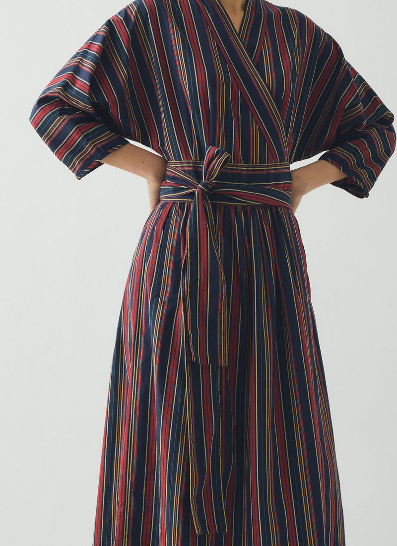 Pantry Stripe Cotton Wrap Dress | Provence Blue