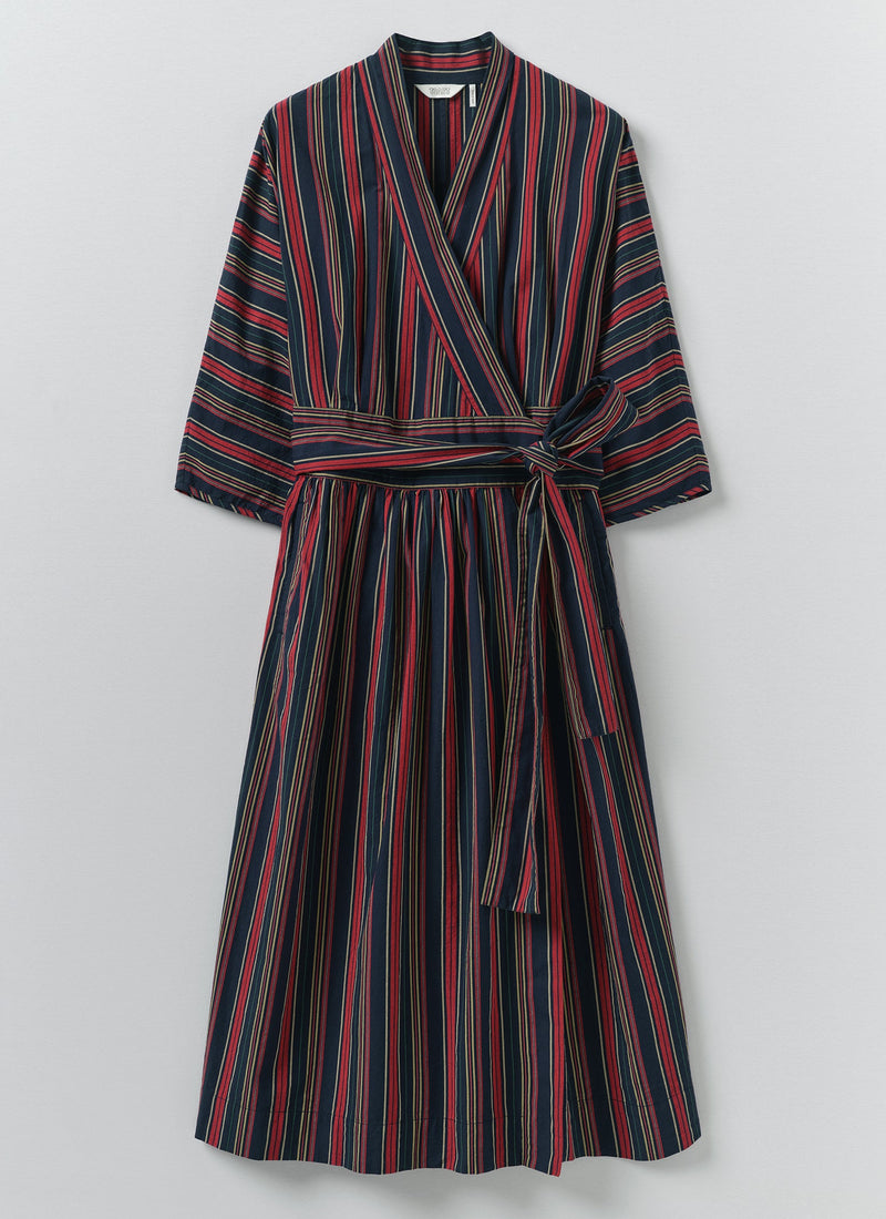 Pantry Stripe Cotton Wrap Dress | Provence Blue