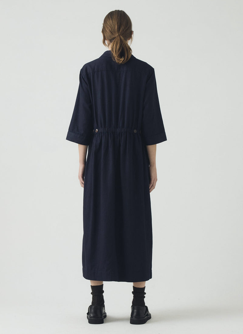 Indigo Cotton Twill Shirt Dress | Indigo