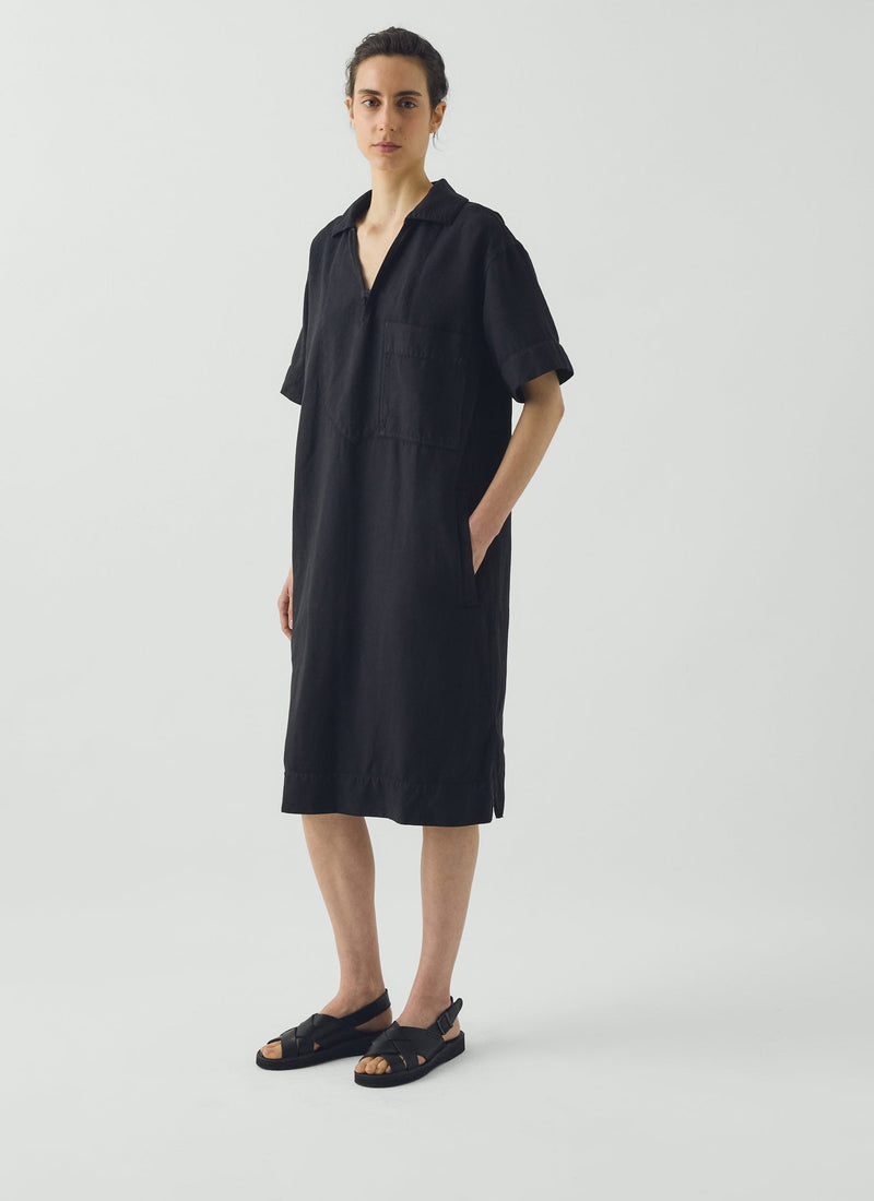 Cotton Linen Smock Dress | Soft Black