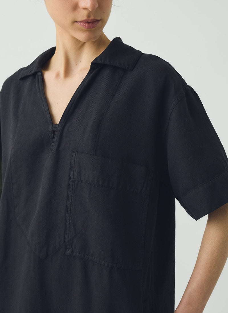Cotton Linen Smock Dress | Soft Black