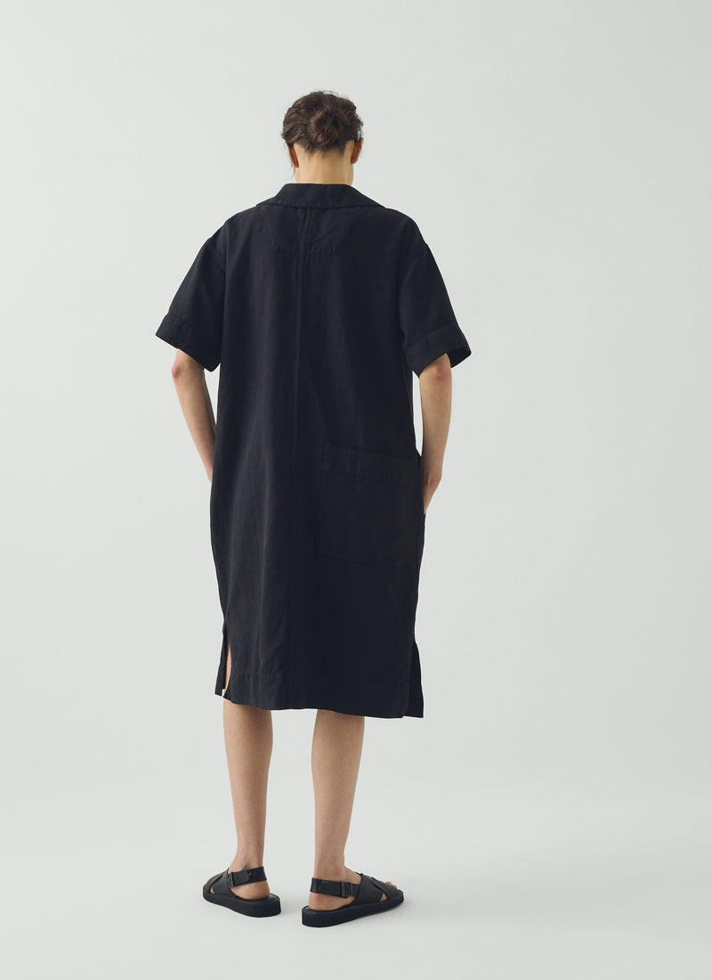 Cotton Linen Smock Dress | Soft Black