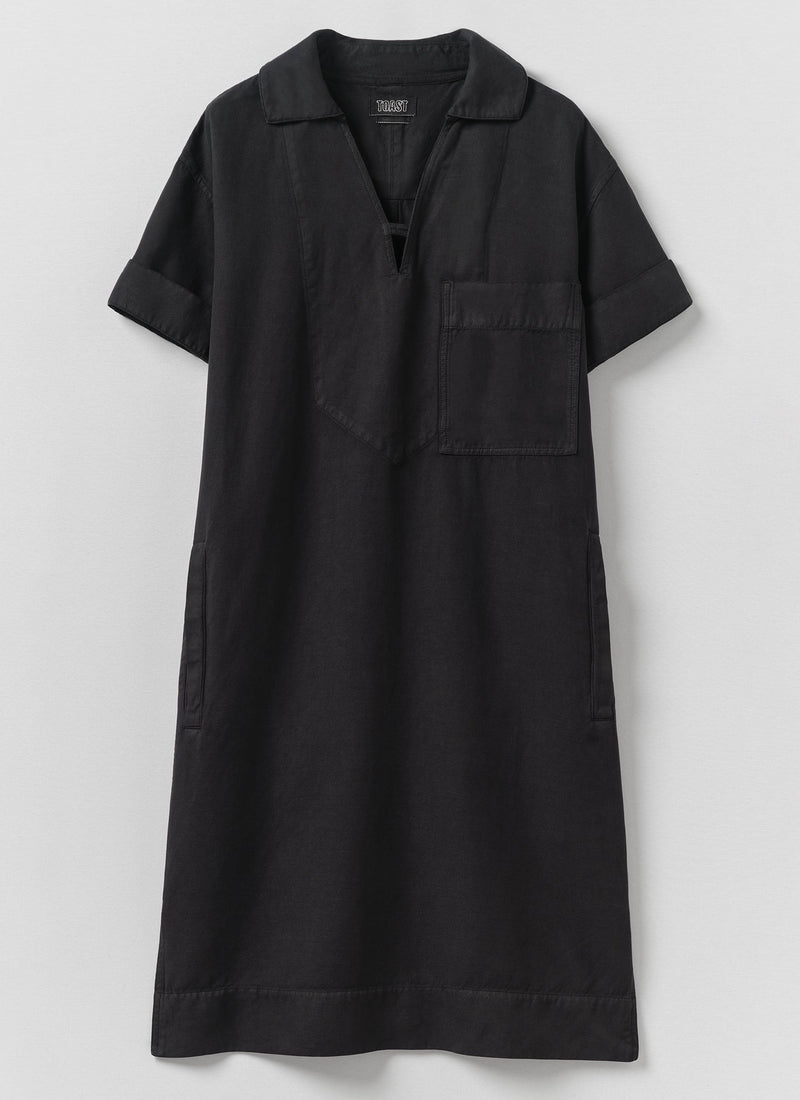Cotton Linen Smock Dress | Soft Black