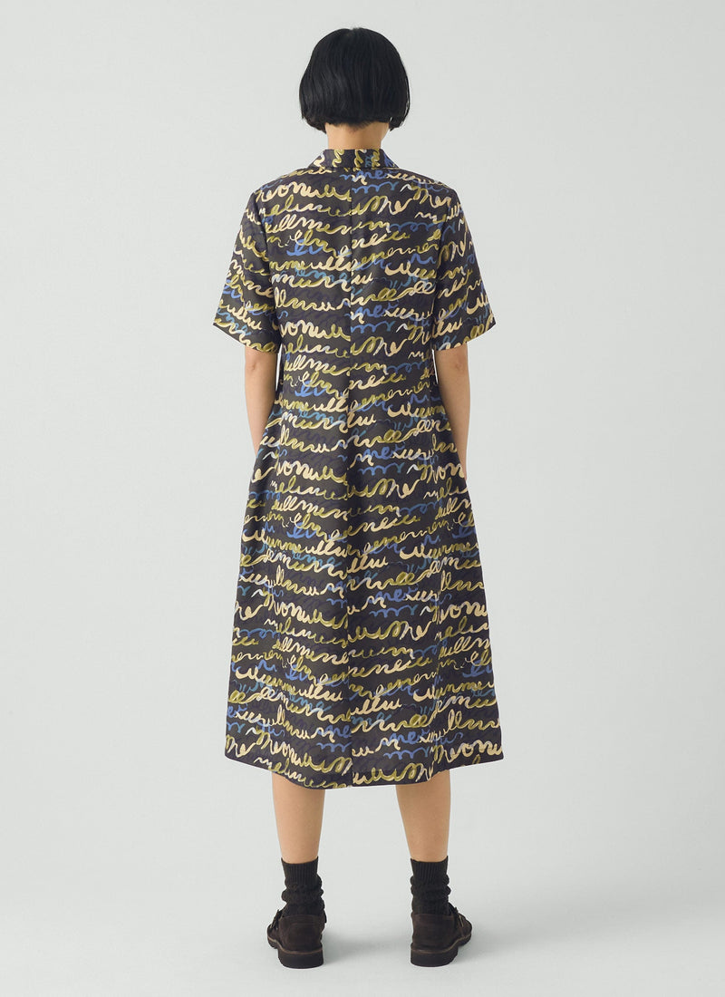 Script Print Fluid Shirt Dress | Avocado Rind