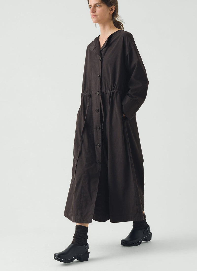 Button Through Cotton Linen Poplin Dress | Washed Black