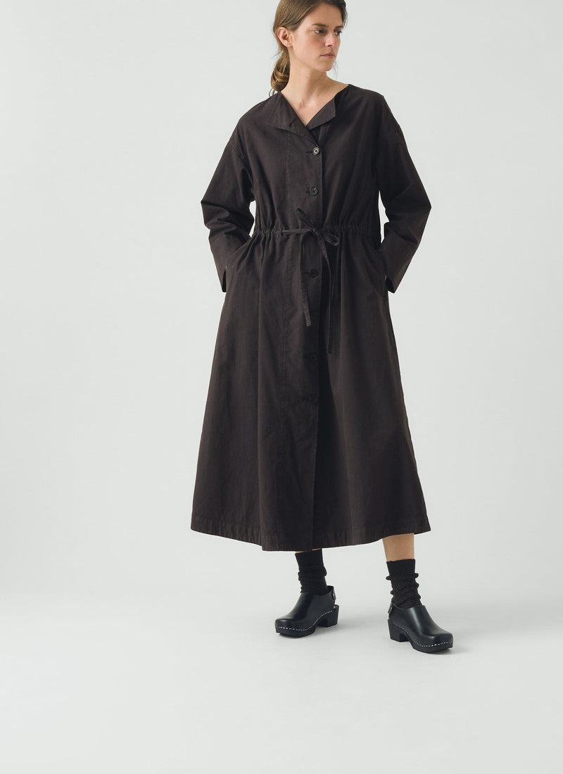 Button Through Cotton Linen Poplin Dress | Washed Black