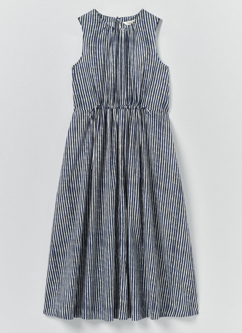 Martha Natural Dye Stripe Cotton Dress | Indigo