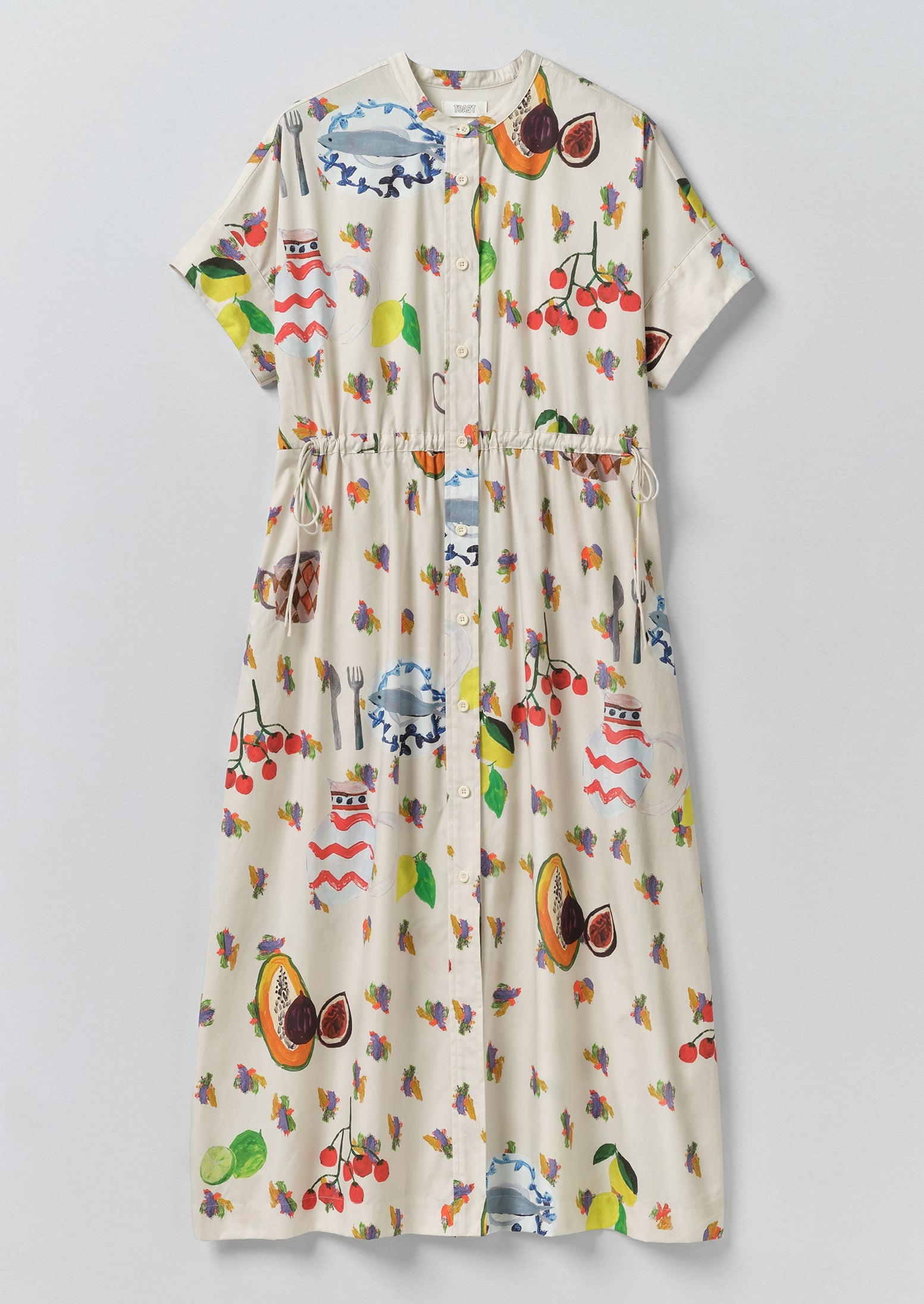 Table Setting Print Cotton Dress | Ecru Multi | TOAST