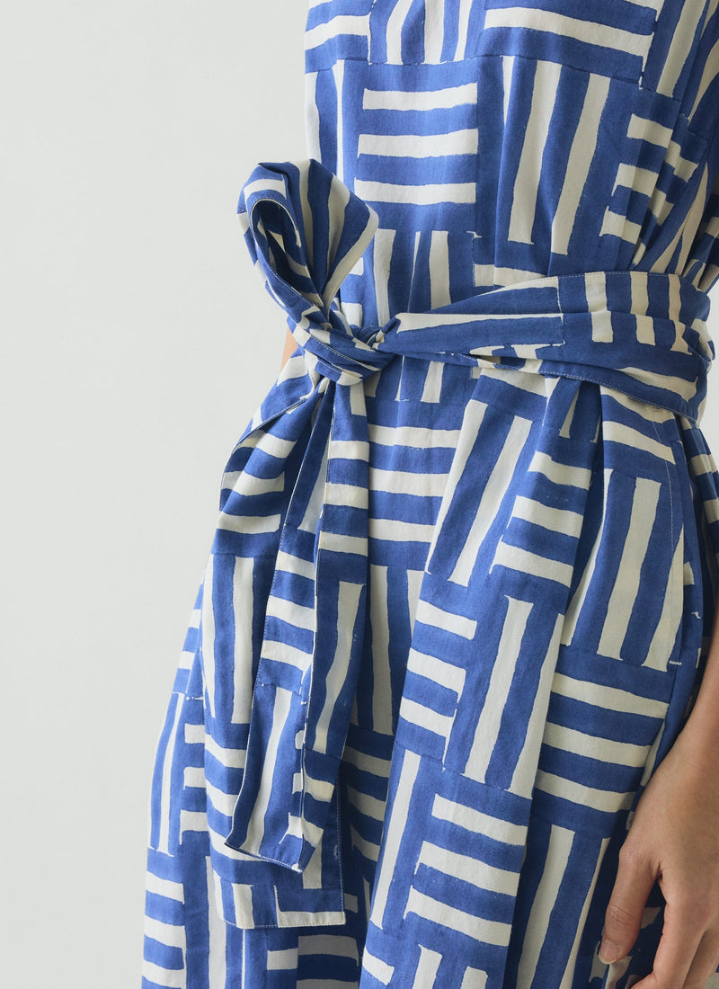 Block Print Patchwork Stripe Dress | Deep Cornflower